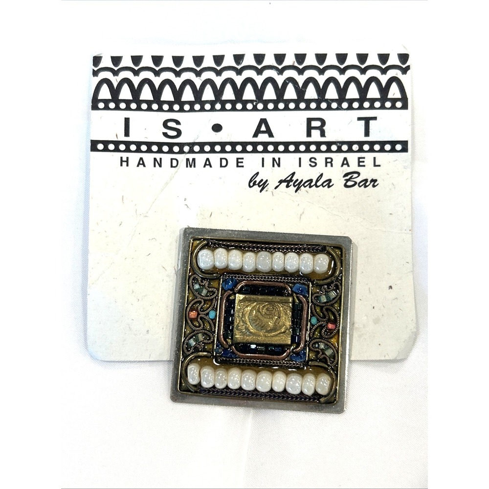 Vintage‎ Alaya Bar Signed Boho Mixed Media Brooch Pearls Beads Multicolored
